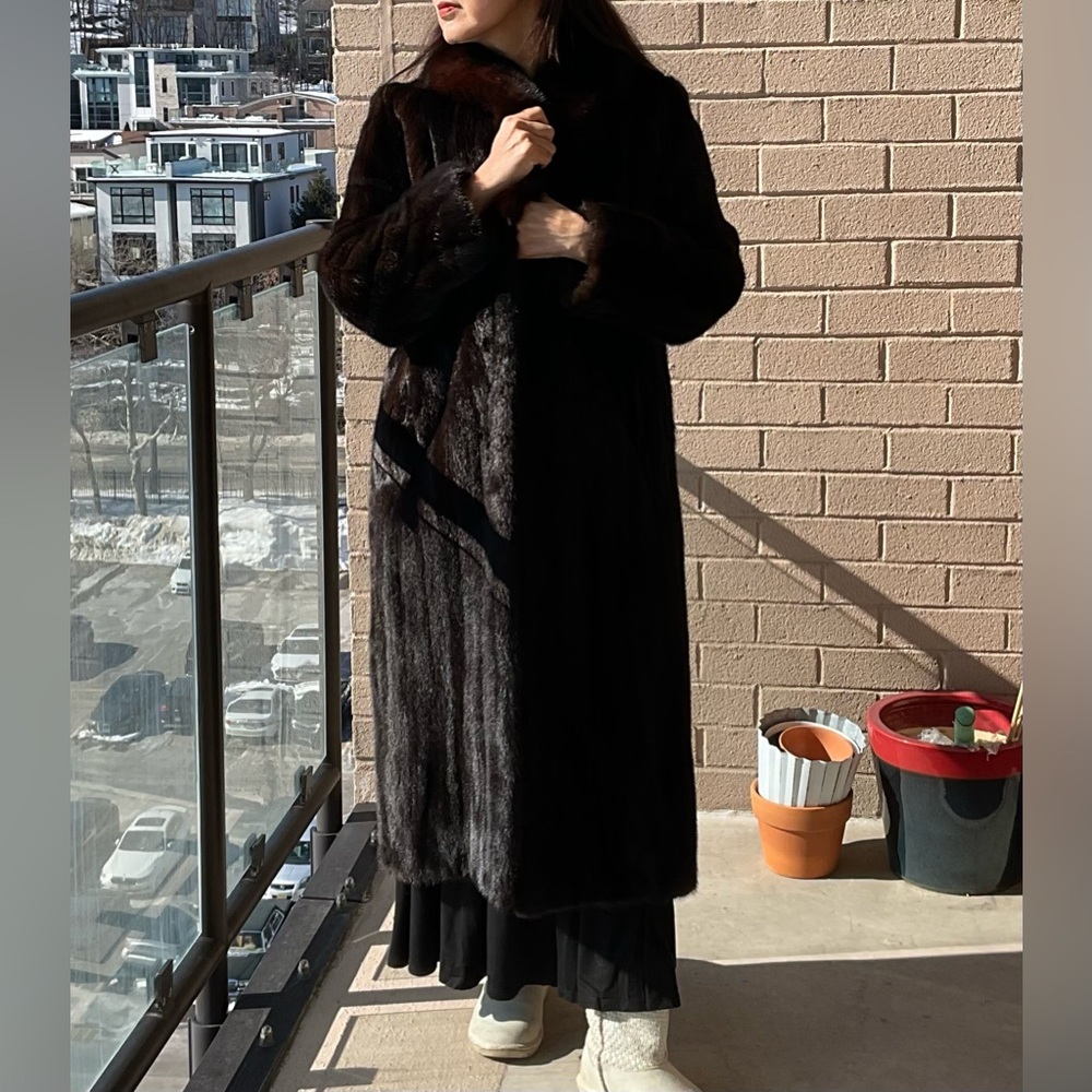 Chocolate Brown Mink Fur Long Coat S/M - Picture 8 of 10